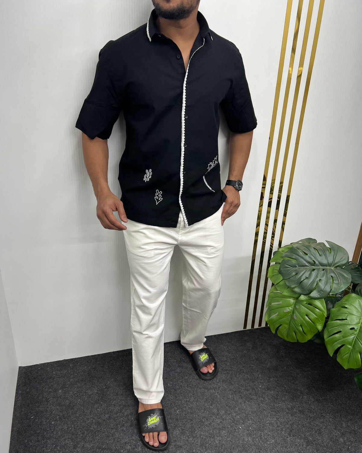 Embroidery Cotton Linen Half Shirt
