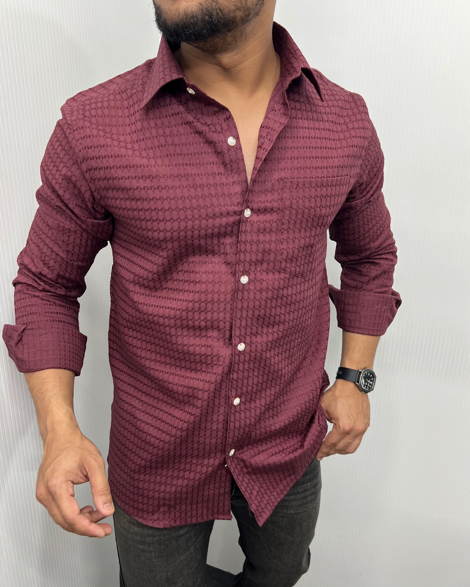 Maroon Self Embroidery Shirt