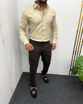 Cream Business Class Oxford Lycra Formal Shirt
