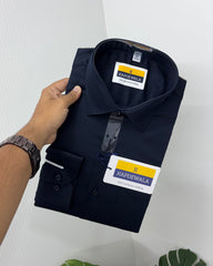 Navy Blue Cotton Satin Lycra Shirt