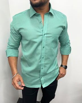 Mint Green Pure Cotton Linen Premium Full Sleeve Shirt