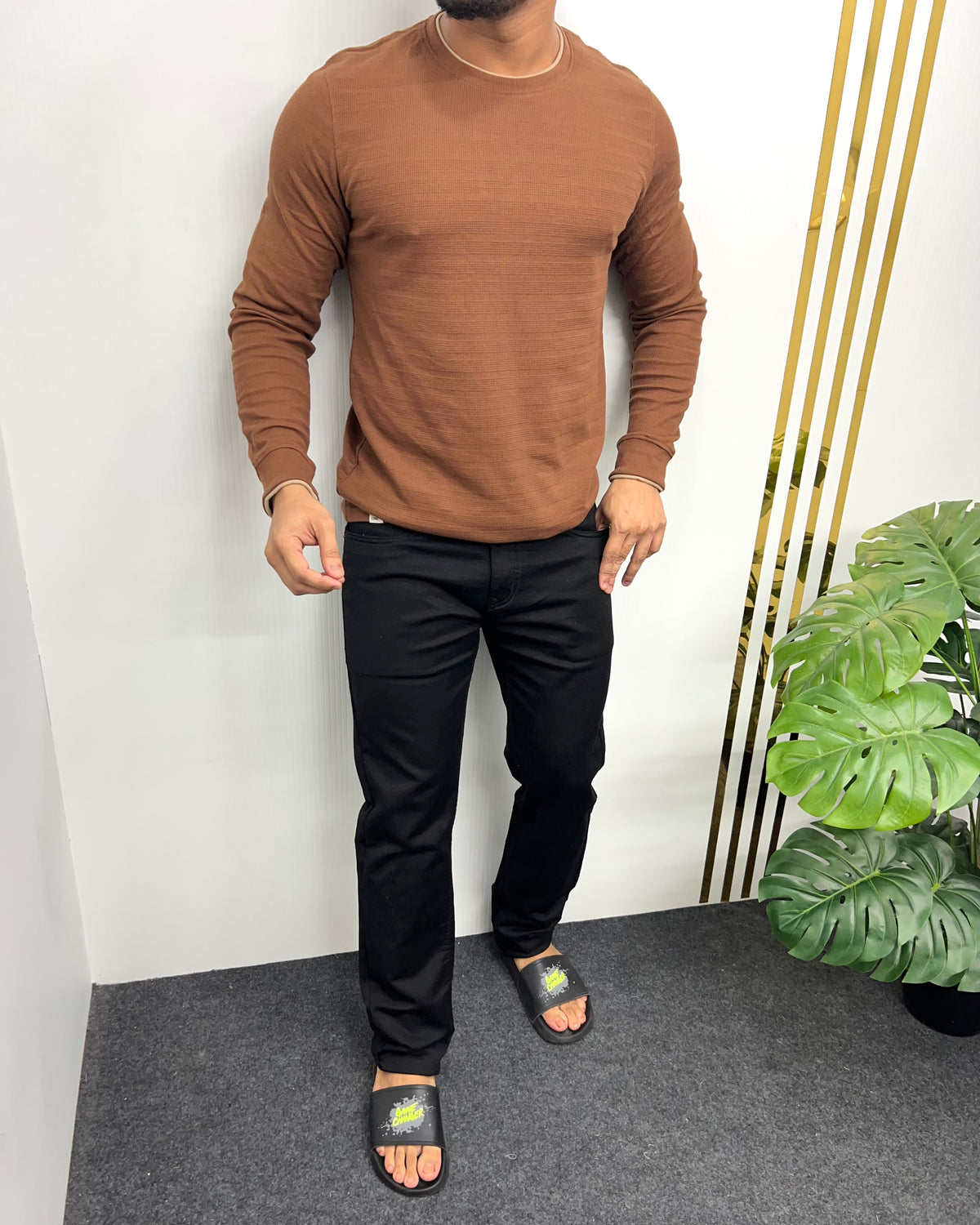 Brown Plain Knit T-Shirt