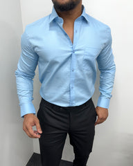 Sky Blue Cotton Self Checks Shirt