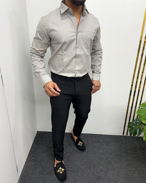 Cement Gray Business Class Oxford Lycra Formal Shirt
