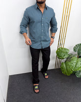 Steel Blue Viscose Fabric Striped Shirt