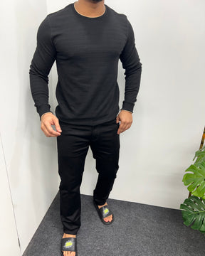 Black Plain Knit T-Shirt