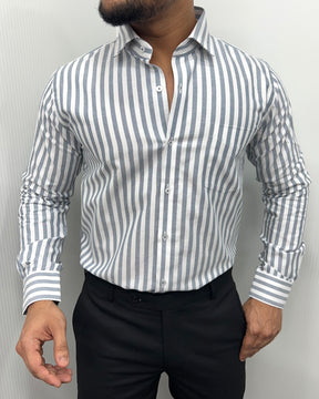Blue Oxford Premium Fine Cotton Vertical Striped Shirt