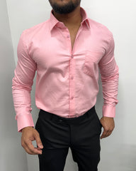 Pink Cotton Self Checks Shirt