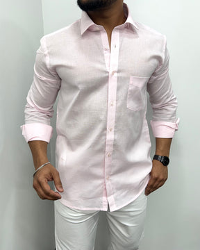 Baby Pink Cotton Linen Premium Full Sleeve Shirt