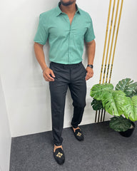 Mint Green Pure Cotton Linen Premium Half Sleeve Shirt