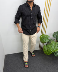 Black Viscose Fabric Striped Shirt