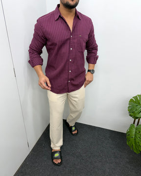 Maroon Viscose Fabric Striped Shirt