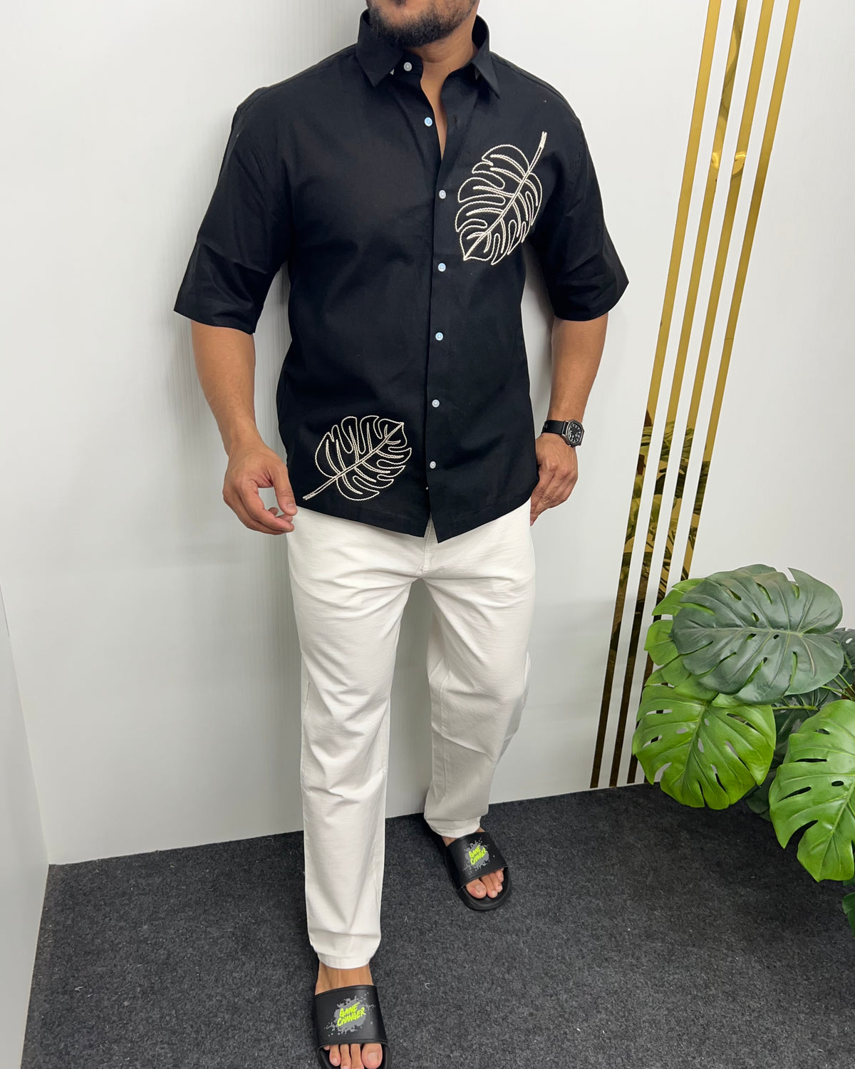 Embroidery Cotton Linen Half Shirt