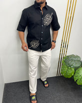 Embroidery Cotton Linen Half Shirt
