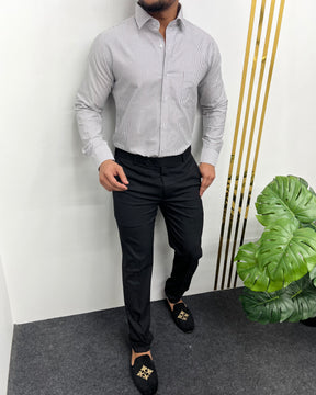 Gray Oxford Very Premium Fine Cotton Fabric Vertical Striped Shirt