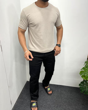 Dusty Gray Plain Half Sleeve Knit T-Shirt