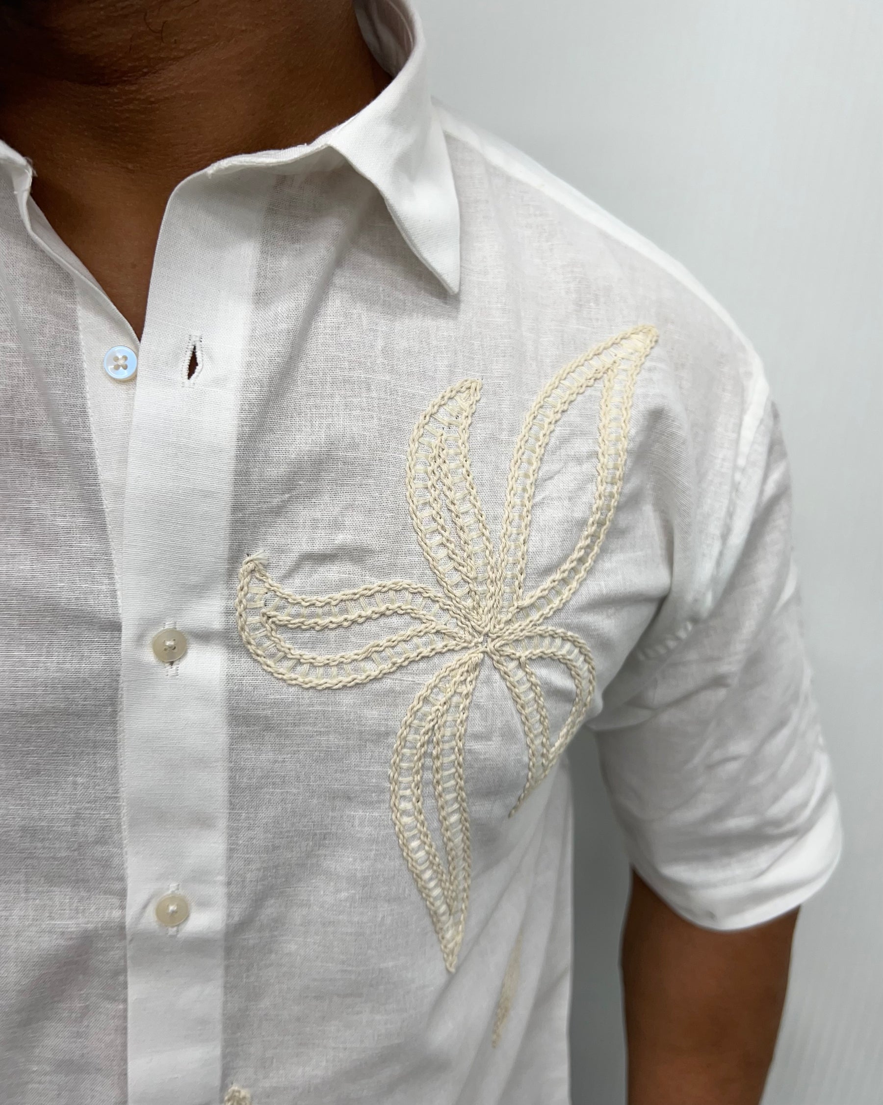 Embroidery Cotton Linen Half Shirt