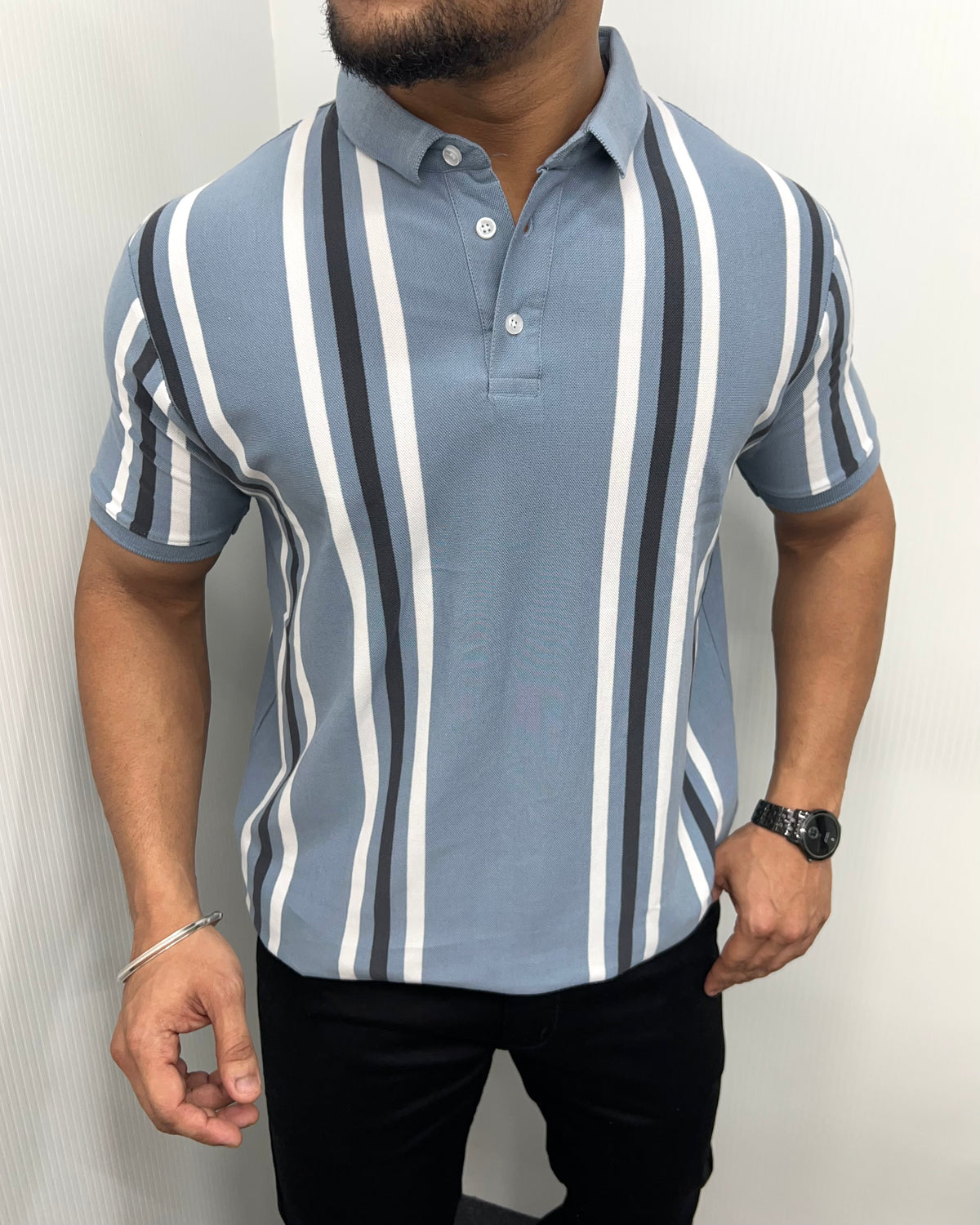 Sky Blue Matty Striped T-Shirt