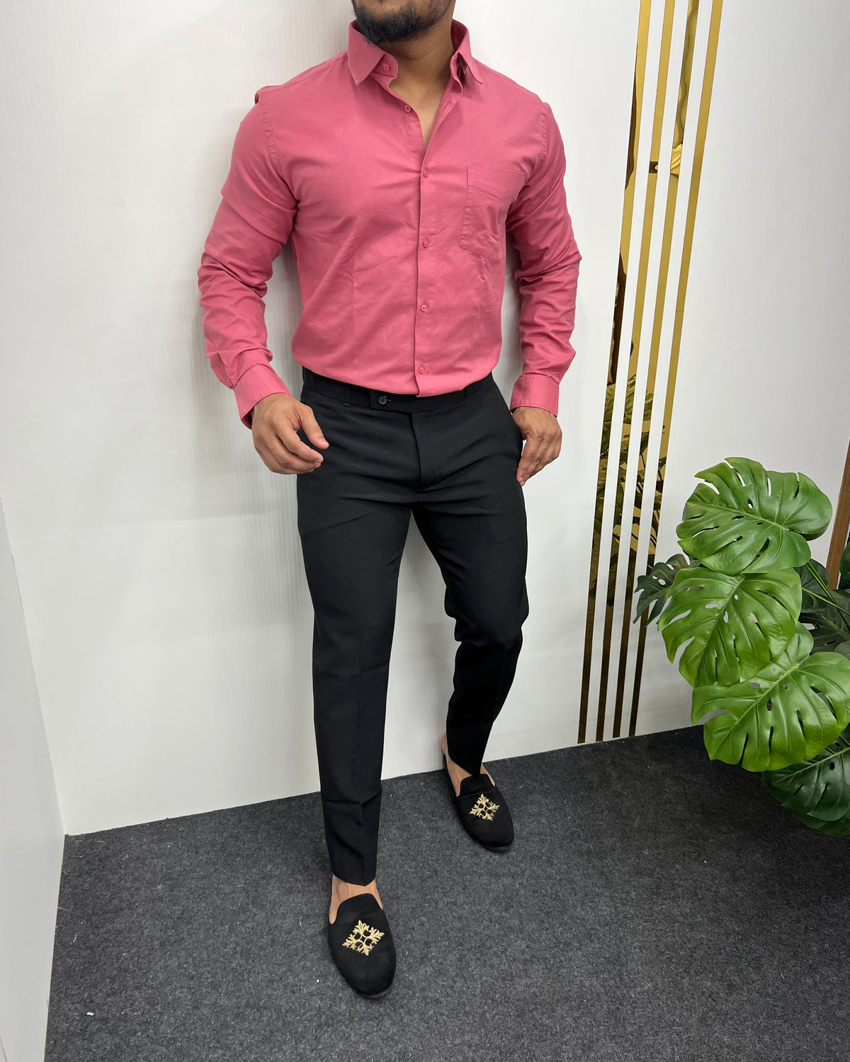 Dark Pink Business Class Oxford Lycra Formal Shirt