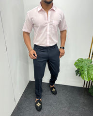 Baby Pink Pure Cotton Linen Premium Half Sleeve Shirt