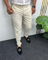 Cream Heavy Quality Linen Blend Formal Pant