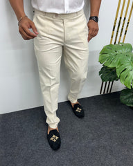 Cream Heavy Quality Linen Blend Formal Pant