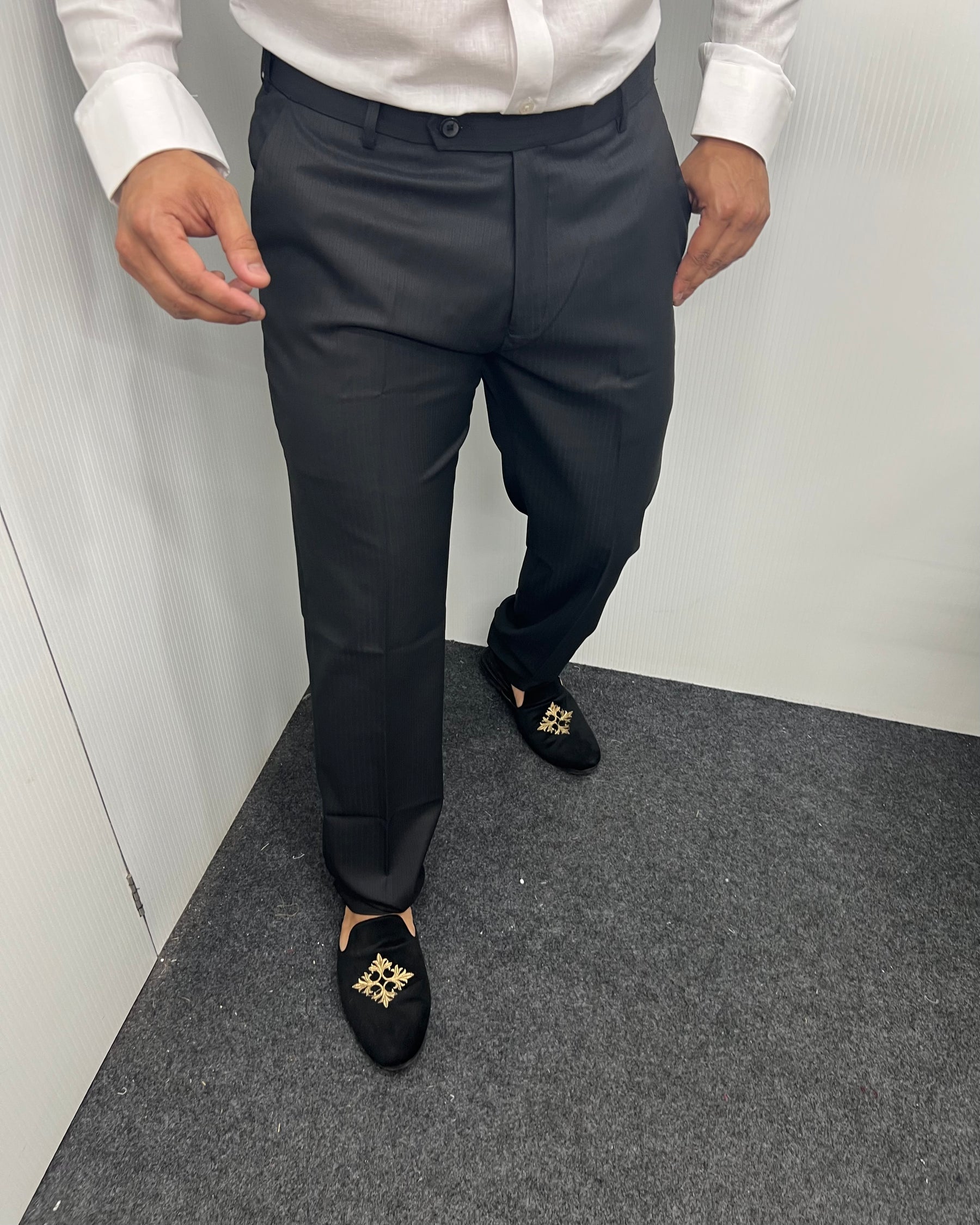 Black Self Line Straight Fit Flexiwaist Business Class Formal Pant