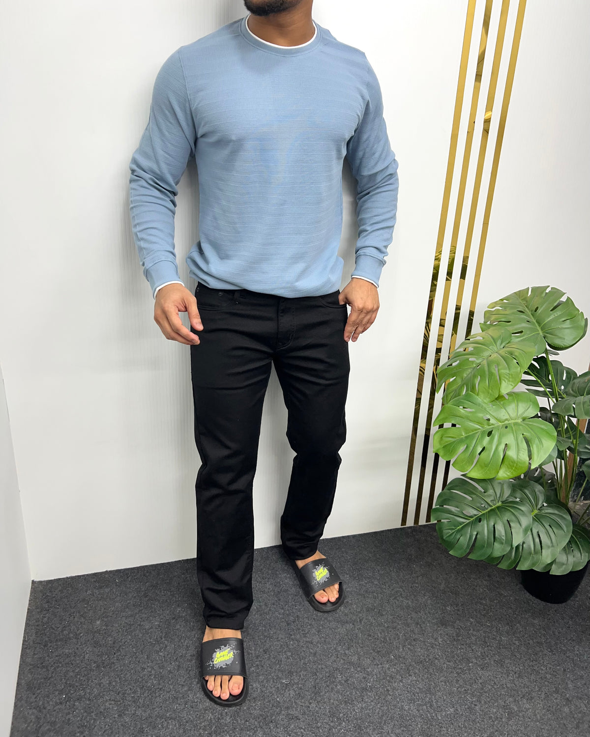 Sky Blue Plain Knit T-Shirt