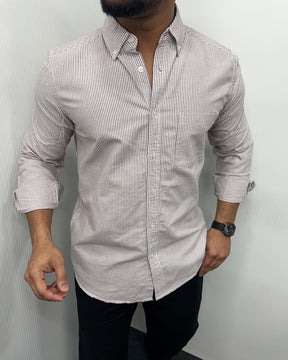 Brown Cotton Oxford Striped Shirt