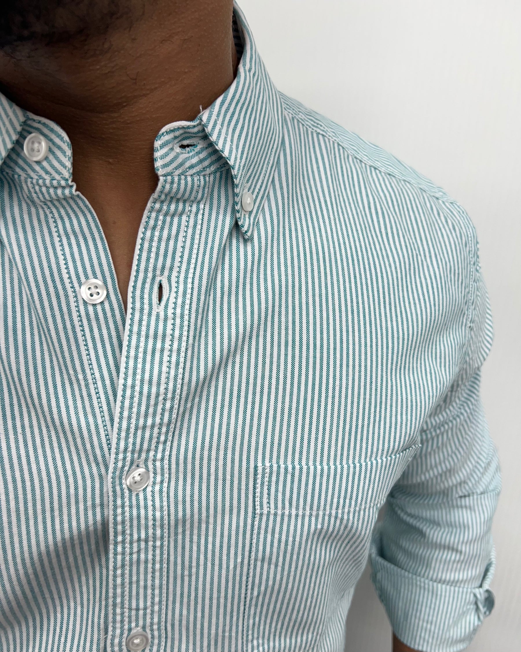 Sea Green Cotton Oxford Striped Shirt