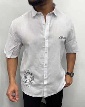 Embroidery Cotton Linen Half Shirt