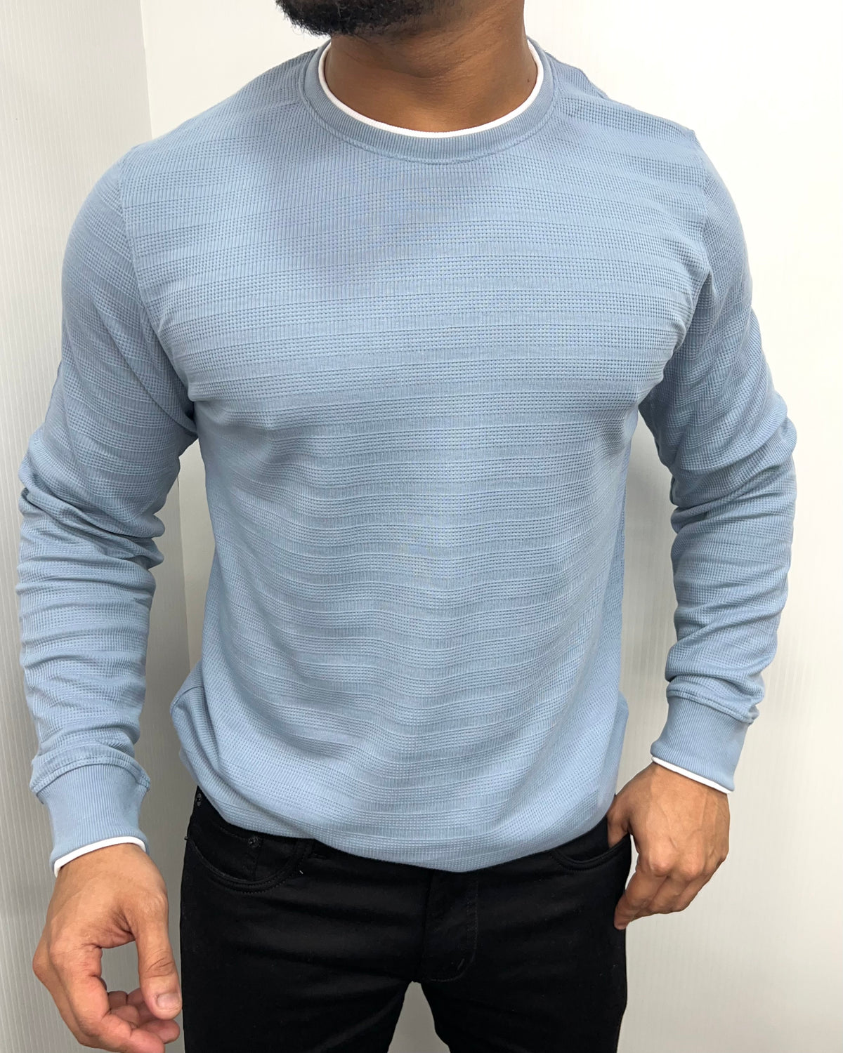 Sky Blue Plain Knit T-Shirt