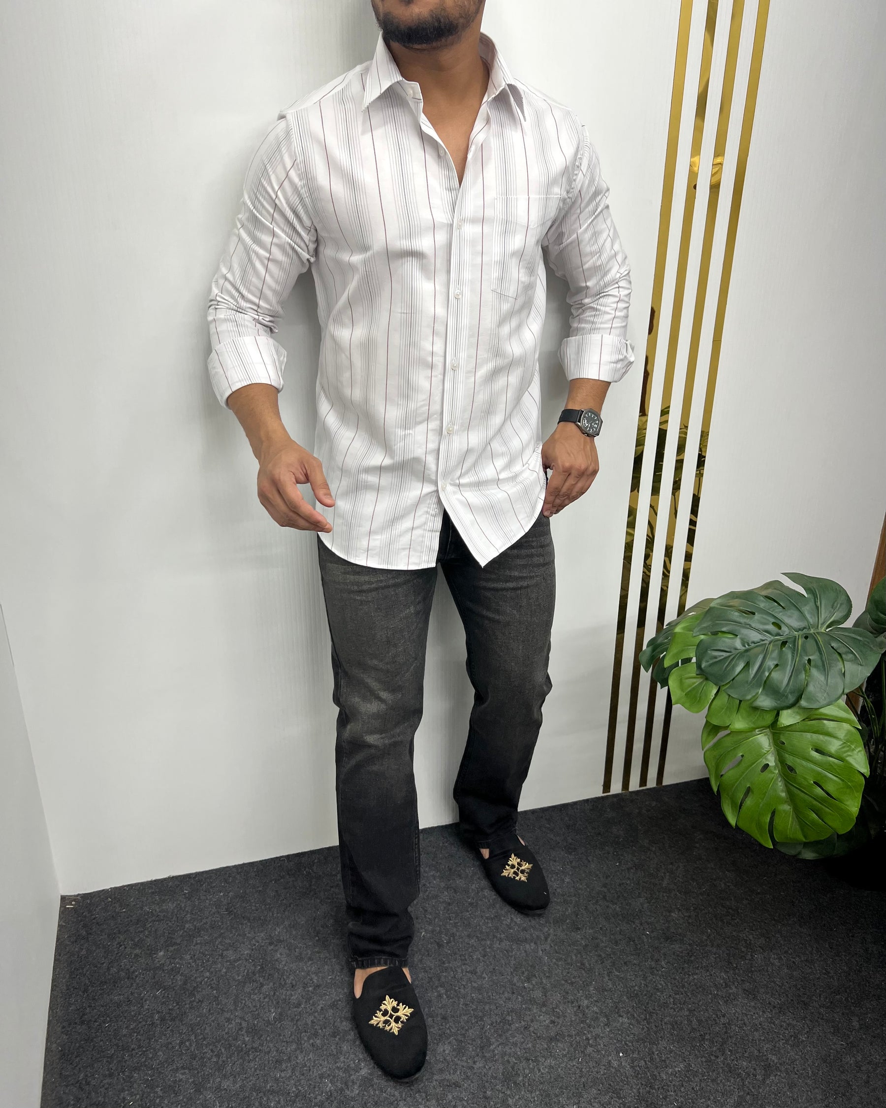 Self Striped Oxford Cotton Shirt