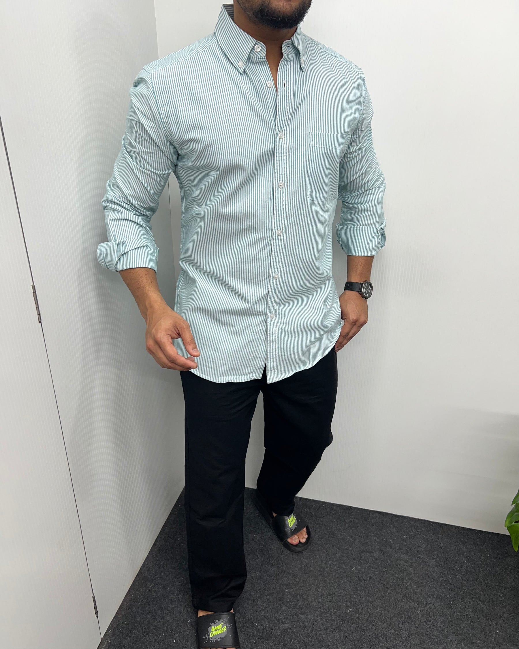 Sea Green Cotton Oxford Striped Shirt
