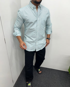 Sea Green Cotton Oxford Striped Shirt