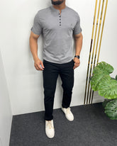 Dark Gray Imported Self Striped Round Neck T-Shirt