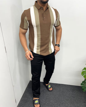 Brown Matty Structure Striped T-Shirt