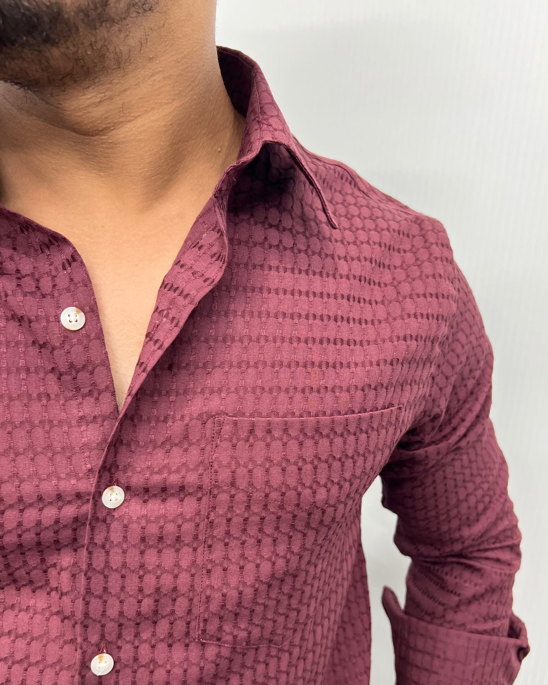 Maroon Self Embroidery Shirt
