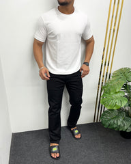White Plain Half Sleeve Knit T-Shirt