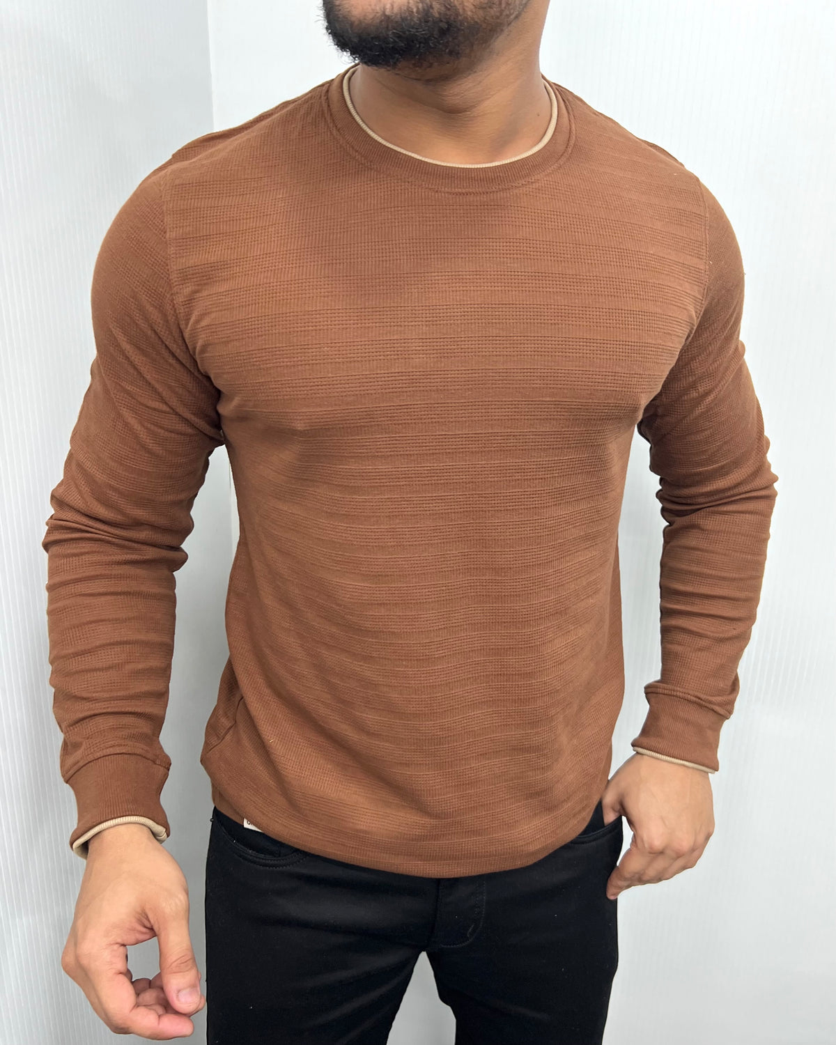 Brown Plain Knit T-Shirt