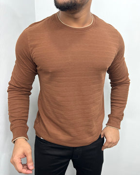 Brown Plain Knit T-Shirt
