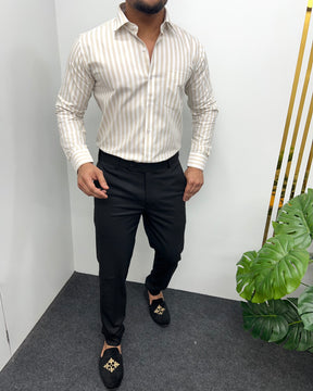 Cream Oxford Premium Fine Cotton Vertical Striped Shirt