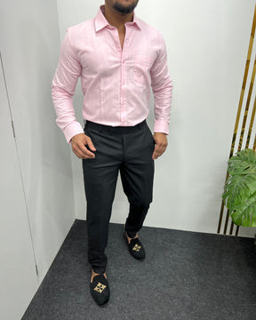 Baby Pink Oxford Premium Fine Cotton Vertical Striped Shirt