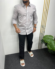 Light Gray Pure Cotton Linen Premium Full Sleeve Shirt
