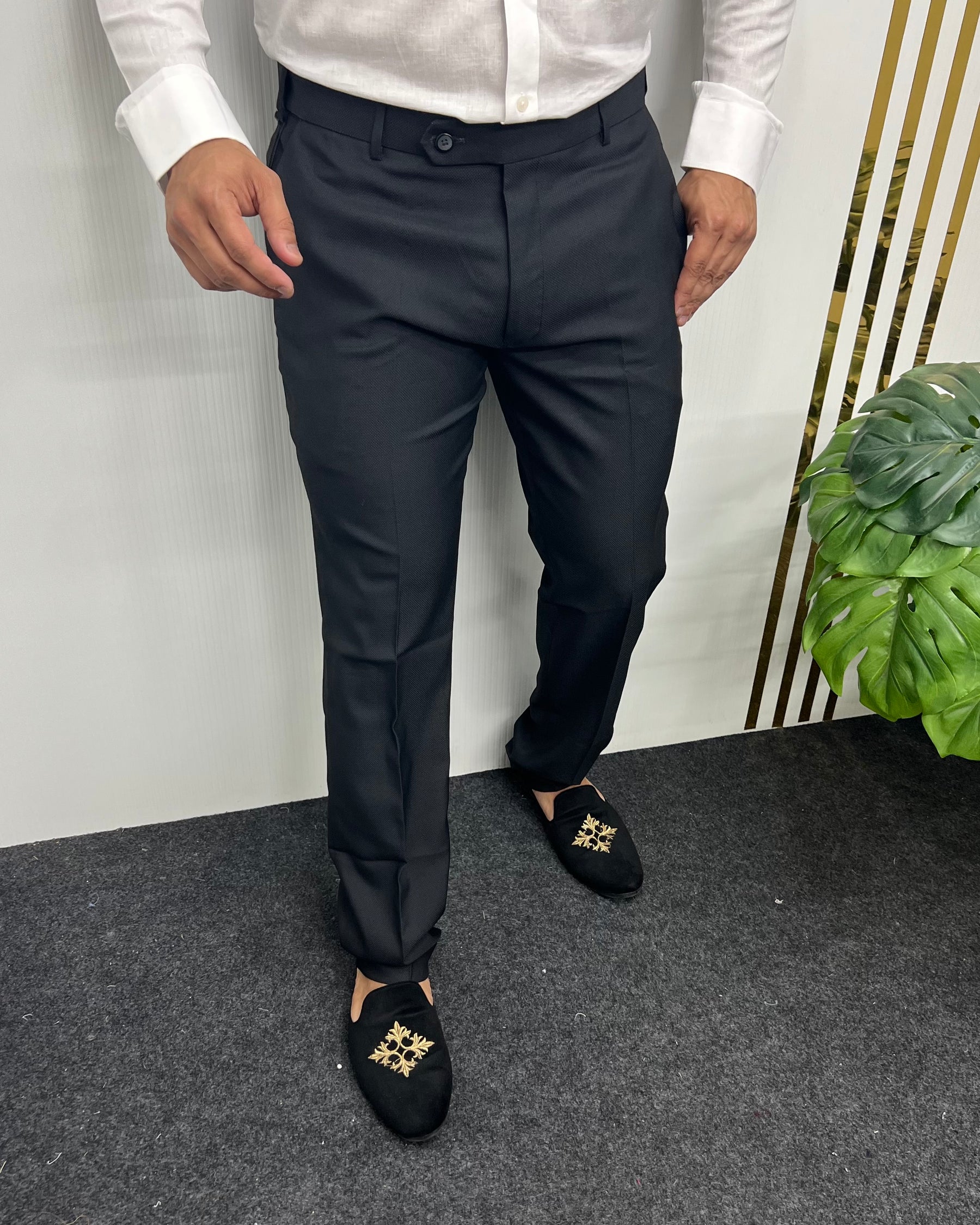 Black Straight Fit Dobby Flexiwaist Business Class Formal Pant