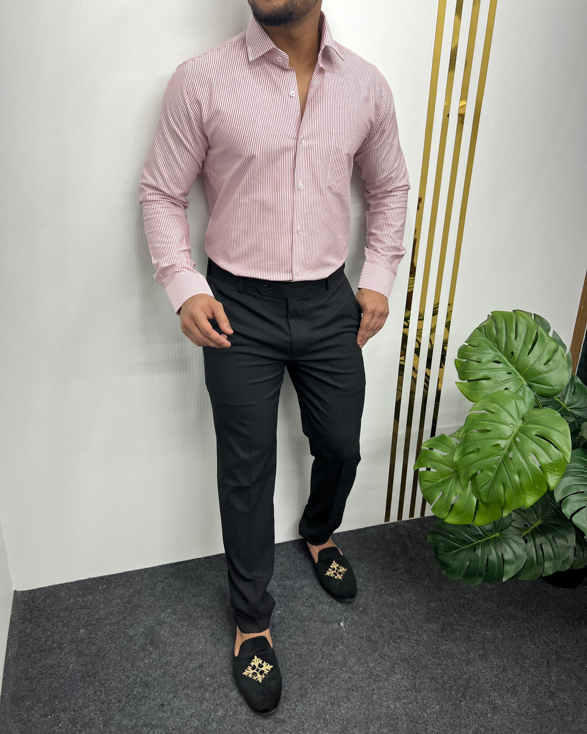 Deep Pink Oxford Very Premium Fine Cotton Fabric Vertical Striped Shirt