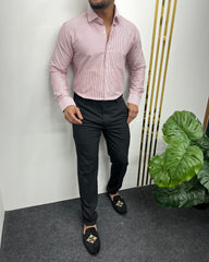 Deep Pink Oxford Very Premium Fine Cotton Fabric Vertical Striped Shirt