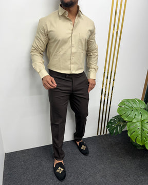 Cream Business Class Oxford Lycra Formal Shirt