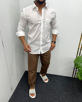 White Cotton Linen Premium Full Sleeve Shirt