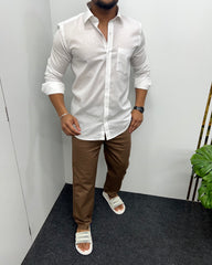 White Cotton Linen Premium Full Sleeve Shirt